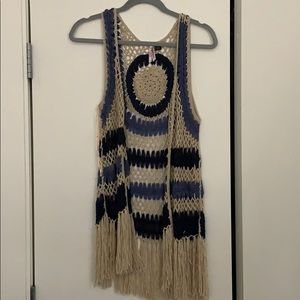 Tribal blue and cream mesh sweater